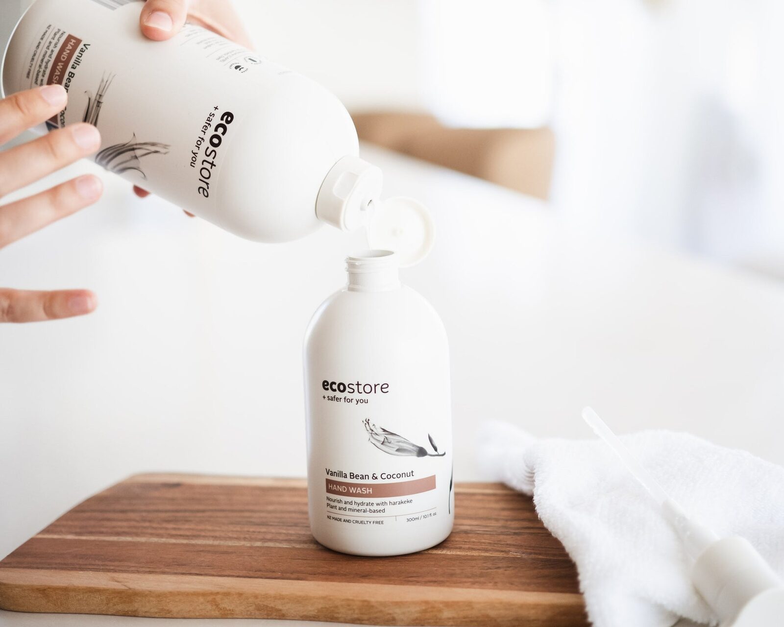 ecostore home and body care bottles being refilled