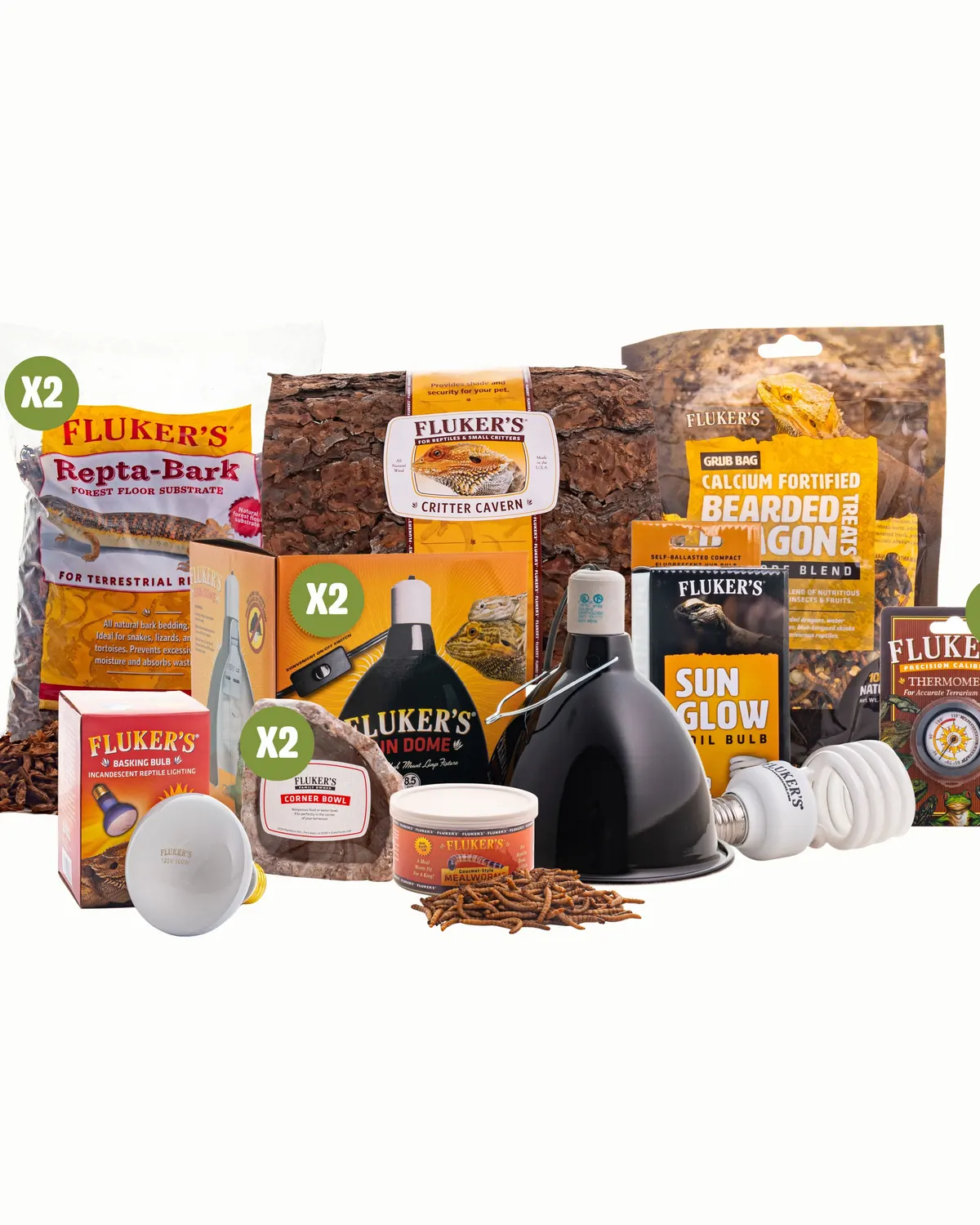 Fluker's reptile food, habitat accessories and heat lamps