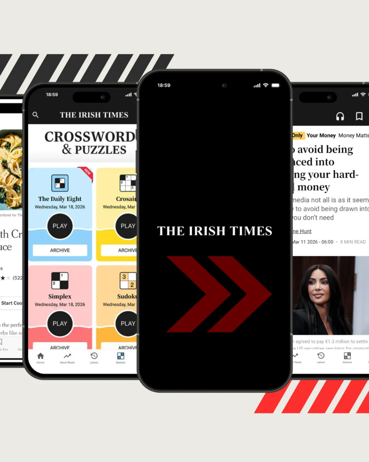 The Irish Times app shown across multiple smartphones