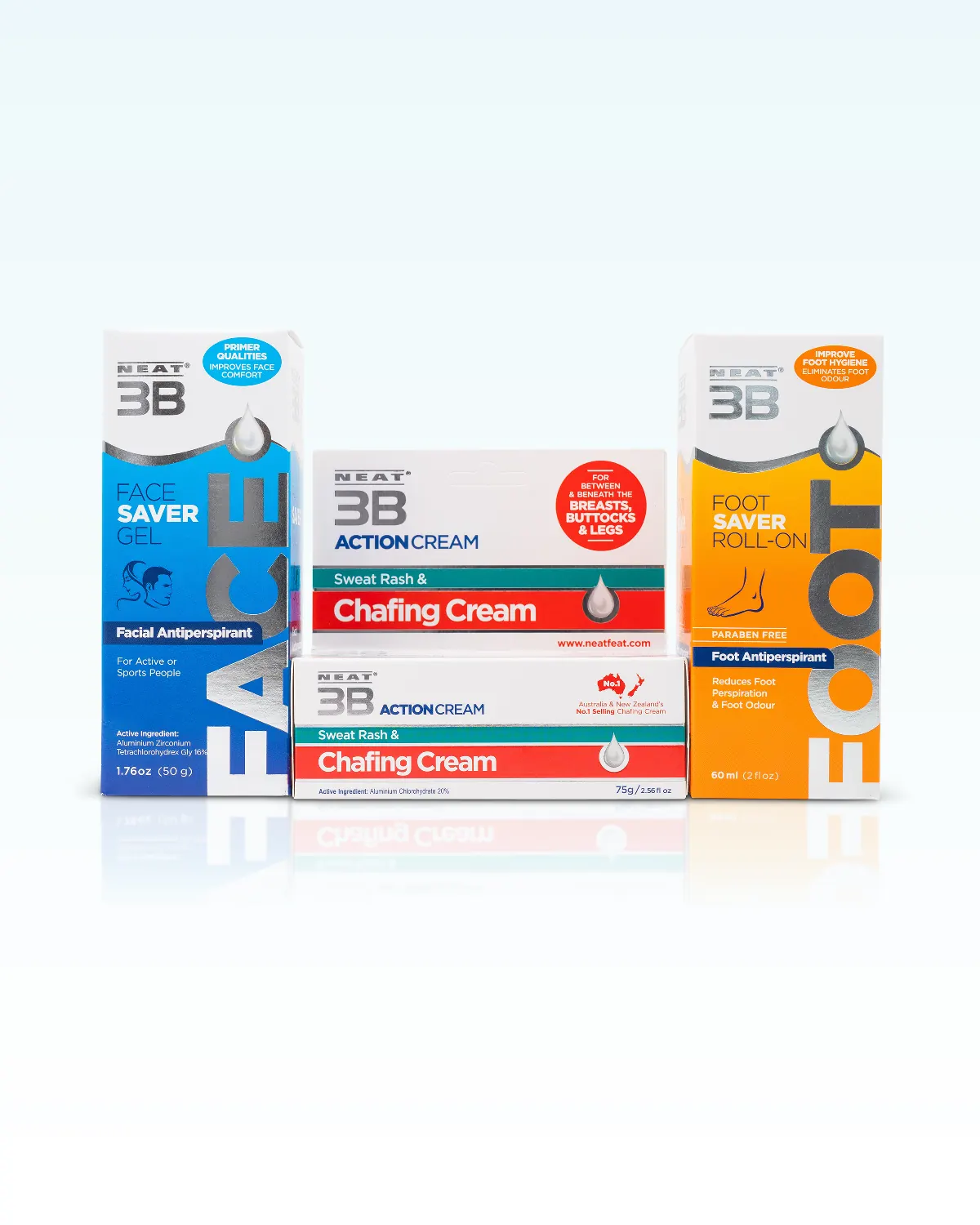 Neat Feat facial, foot and chafing care products
