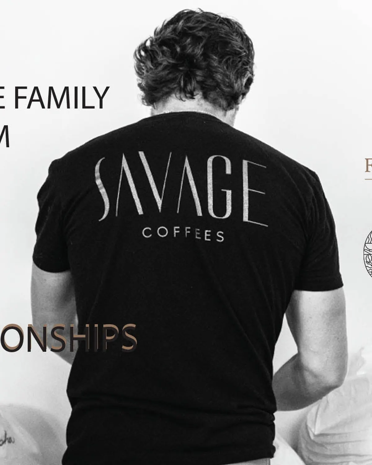 Man wearing a Savage Coffees T-shirt at a coffee event
