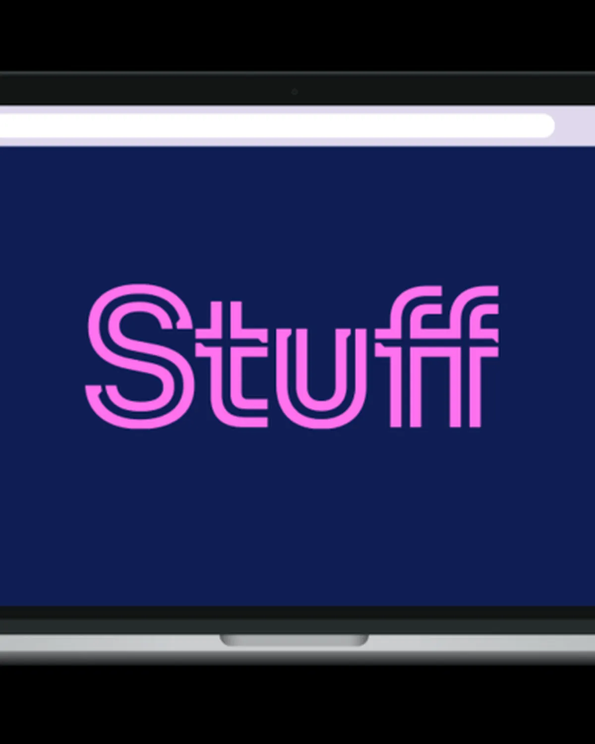 Pink Stuff news logo displayed on a laptop screen