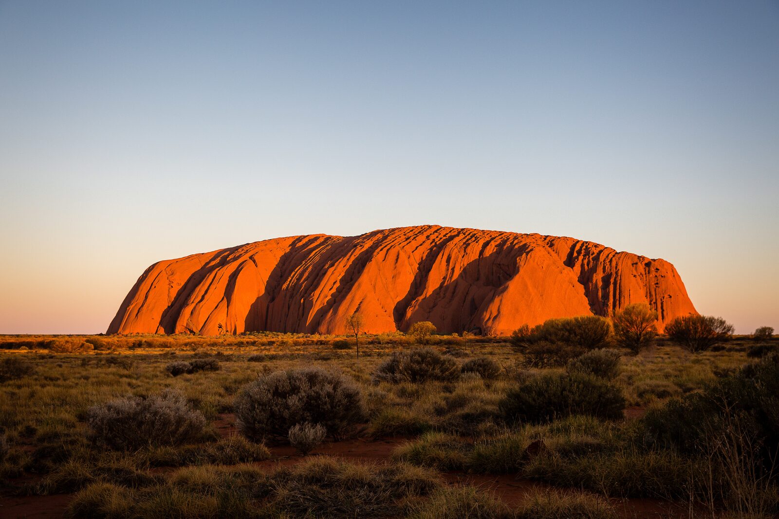 Uluru glowing at sunset in Australia's Northern Territory
