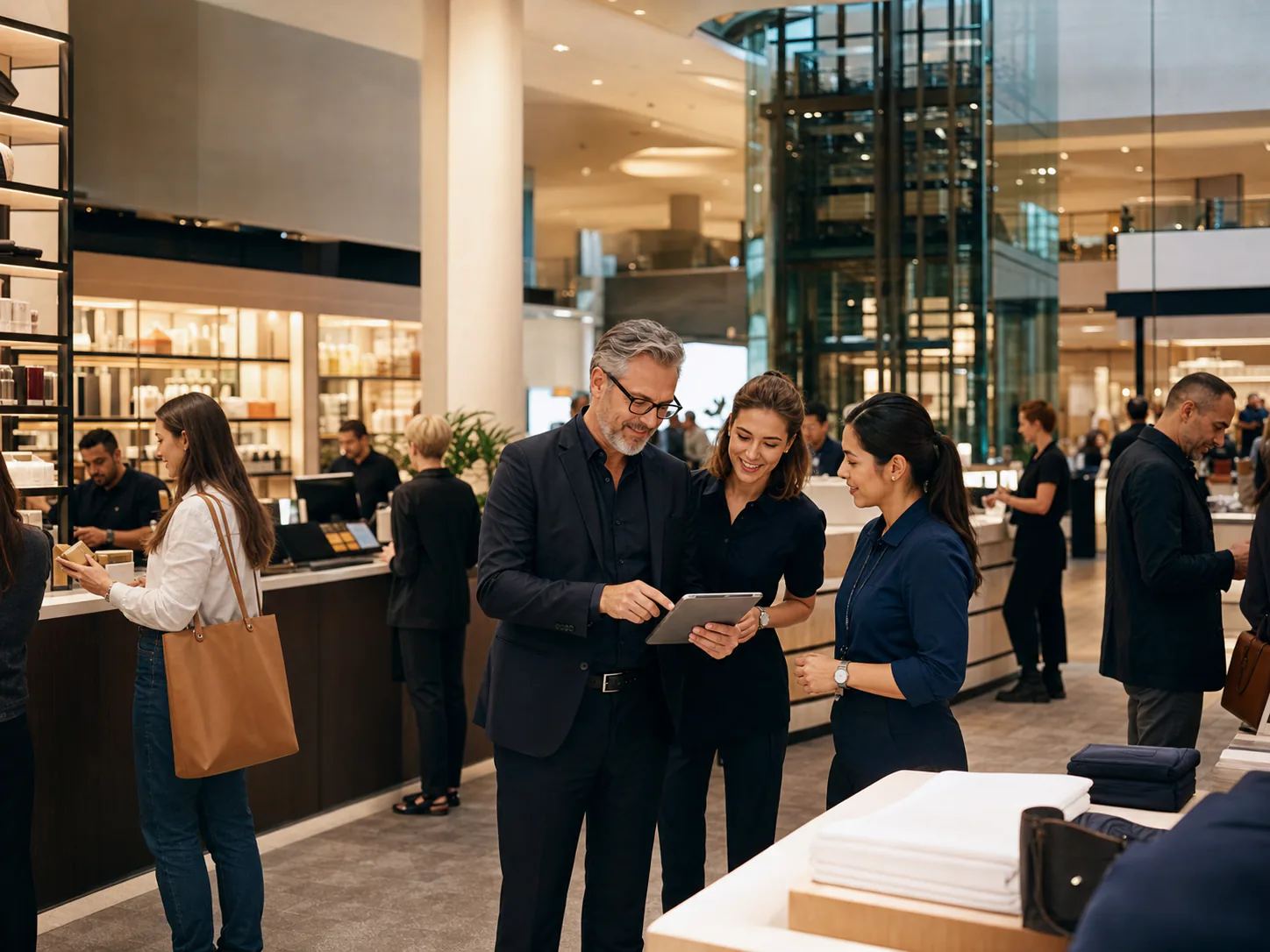A flagship retail team coordinating a customer order across digital and in-store channels